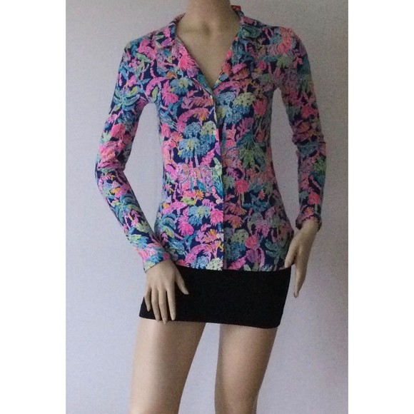 NEW LILLY PULITZER Oyster Bay Navy PJ Knit Button Up Long Sleeve Top (Size XXS) - Picture 2 of 12